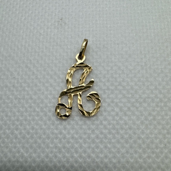 JCM 14K Yellow Gold Script Initial A Cursive Charm Pendant Diamond Cut